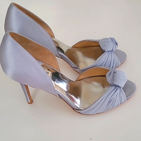 Bagley Mischka Musica Blue Satin Love Knot Open Toe Heels - Picture 12 of 16